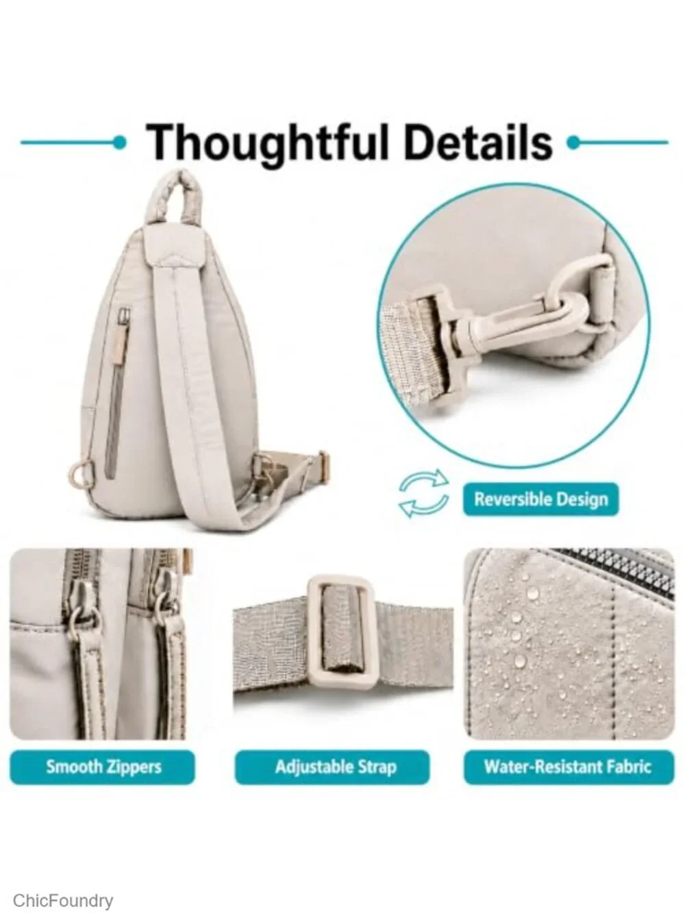 Women's Quilted Nylon Crossbody Sling Bag with Hidden Bottle Pocket RFID
